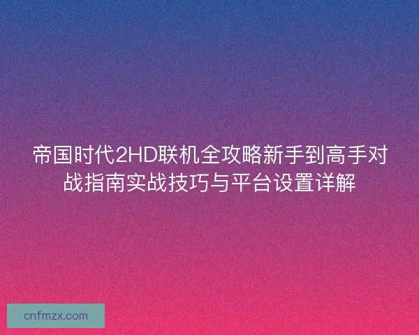 帝国时代2HD联机全攻略新手到高手对战指南实战技巧与平台设置详解